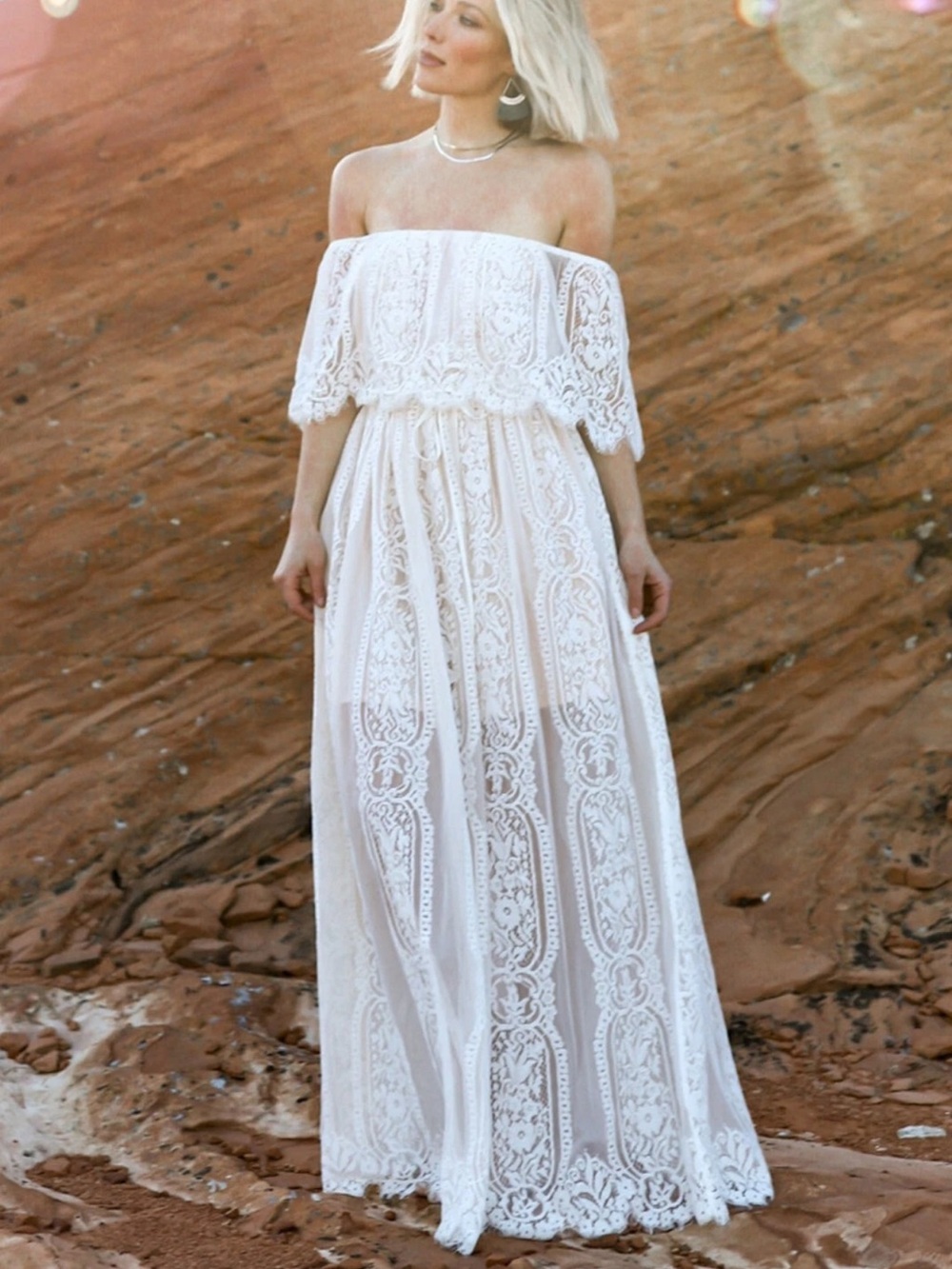 Baltic Born Caroline Cream Ivory Lace Off The Shoulder Maxi Dress Small $98 - Picture 2 of 16